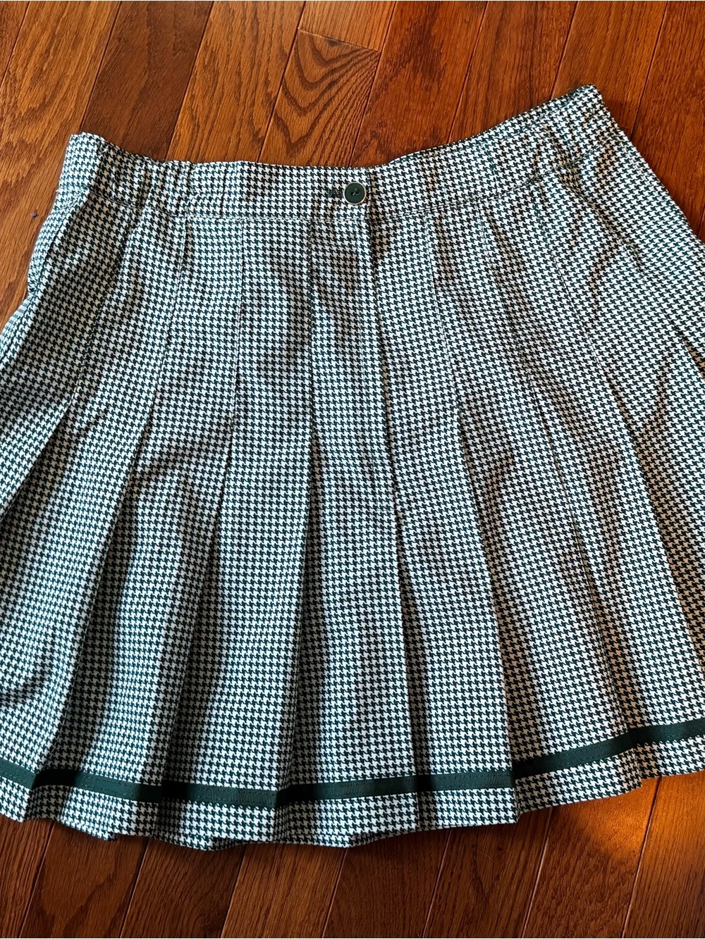 Tail green and White Houndstooth Pleated tennisSkirt